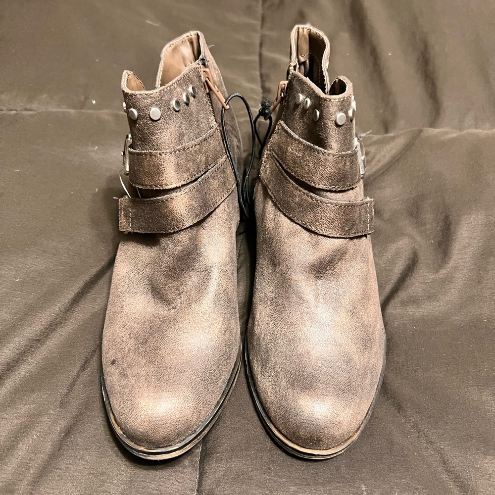 a.n.a Brown Ankle Boots with Decorative Straps